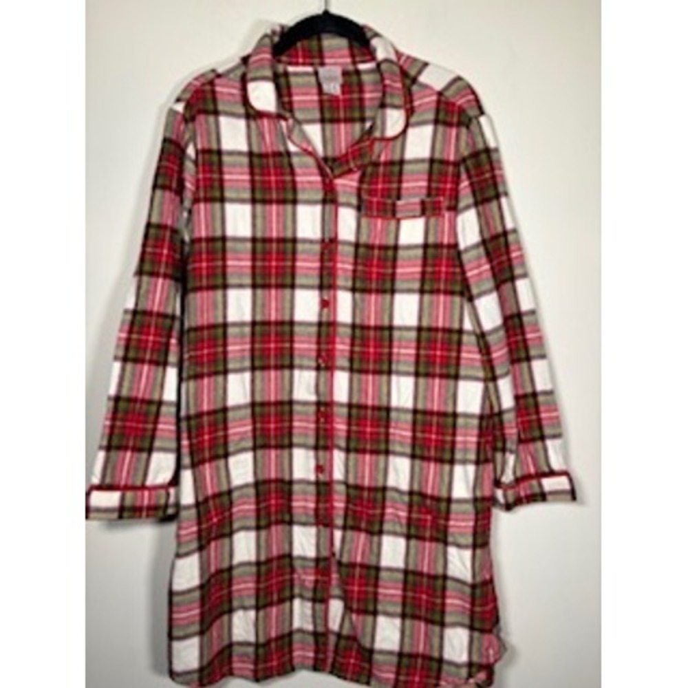 Hanna Andersson Nightshirt Plaid Red White Green Cotton Womens Small Christmas